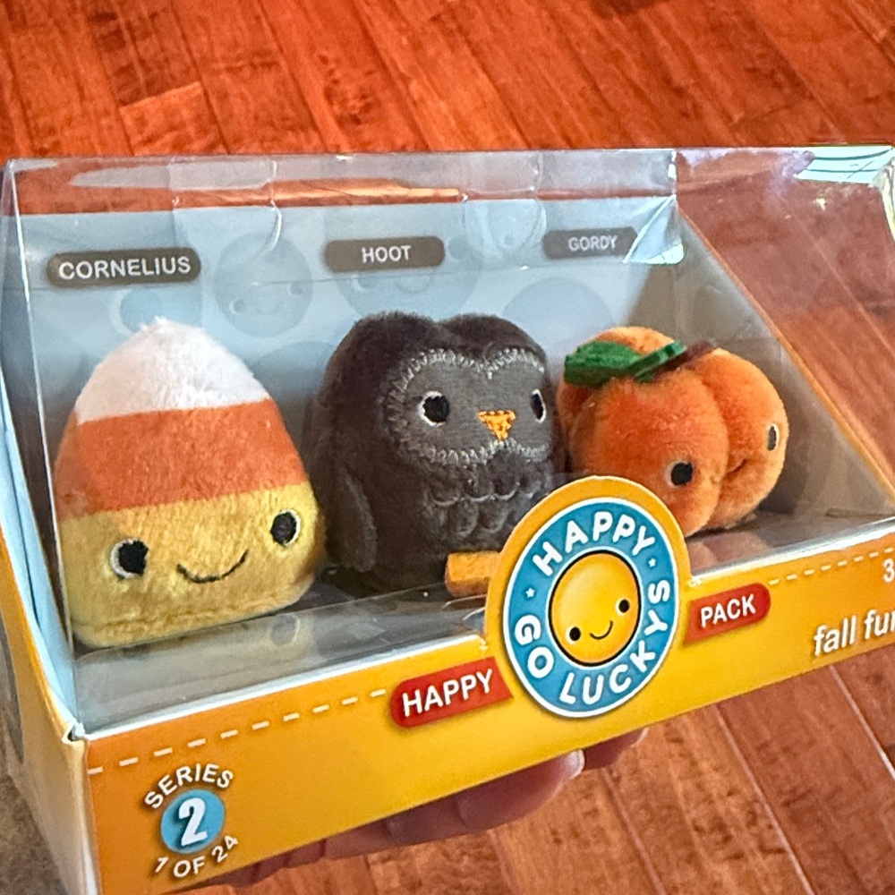 Hallmark Happy Go Luckys Fall Fun Series 2 Plushies - Candy Corn, Owl, Pumpkin
